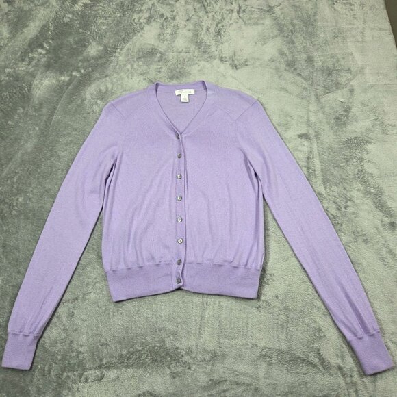 Nordstrom Cardigan Womens Small Purple Cashmere Blend Button Up Preppy Classic - Picture 1 of 8